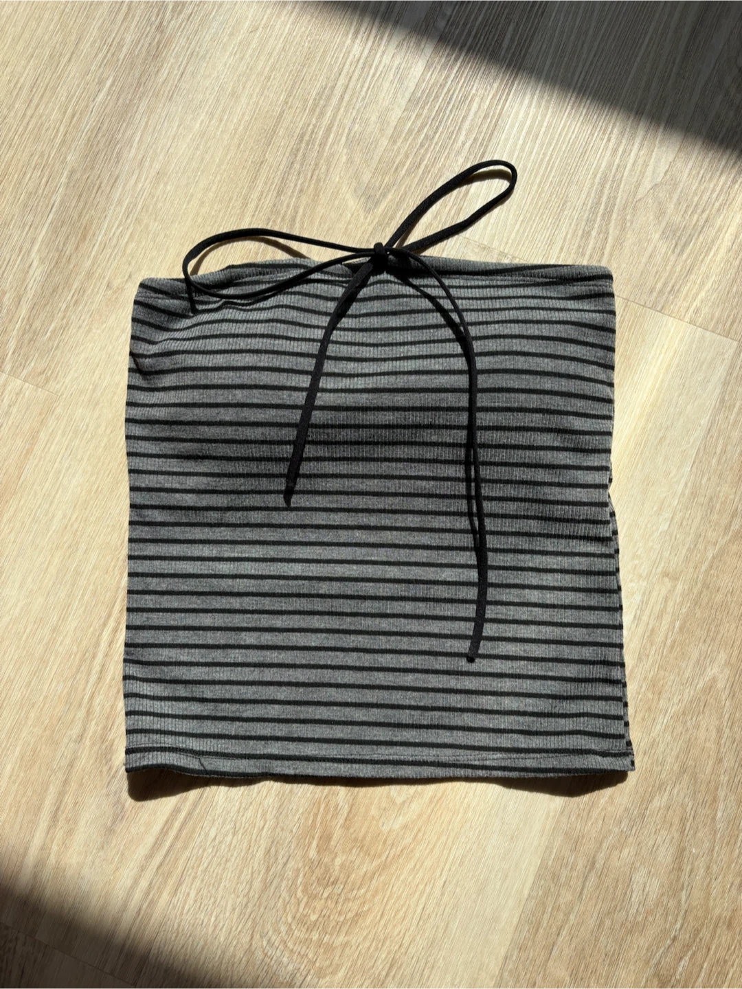 (XXS)Grey & Black Striped Tube Top With Padding