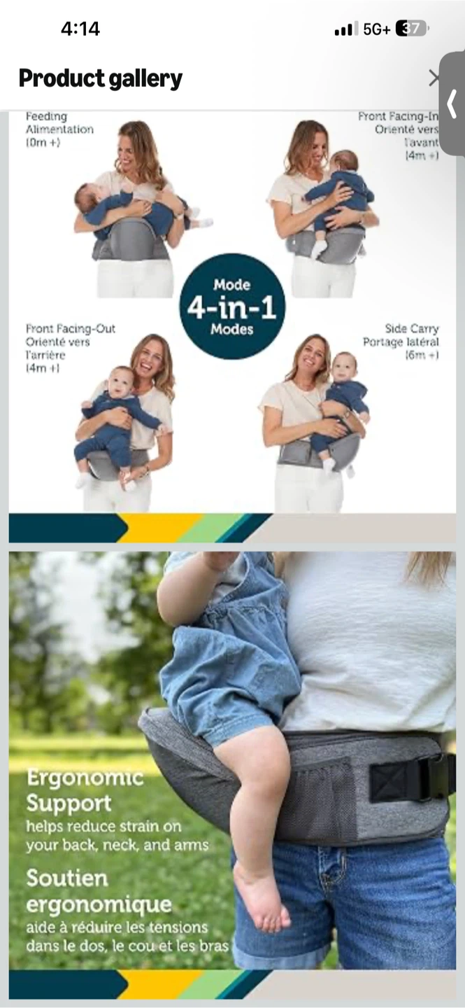 Safety 1st Hip Seat Baby Carrier - 4-in-1 Ergonomic, Grey - photo 2