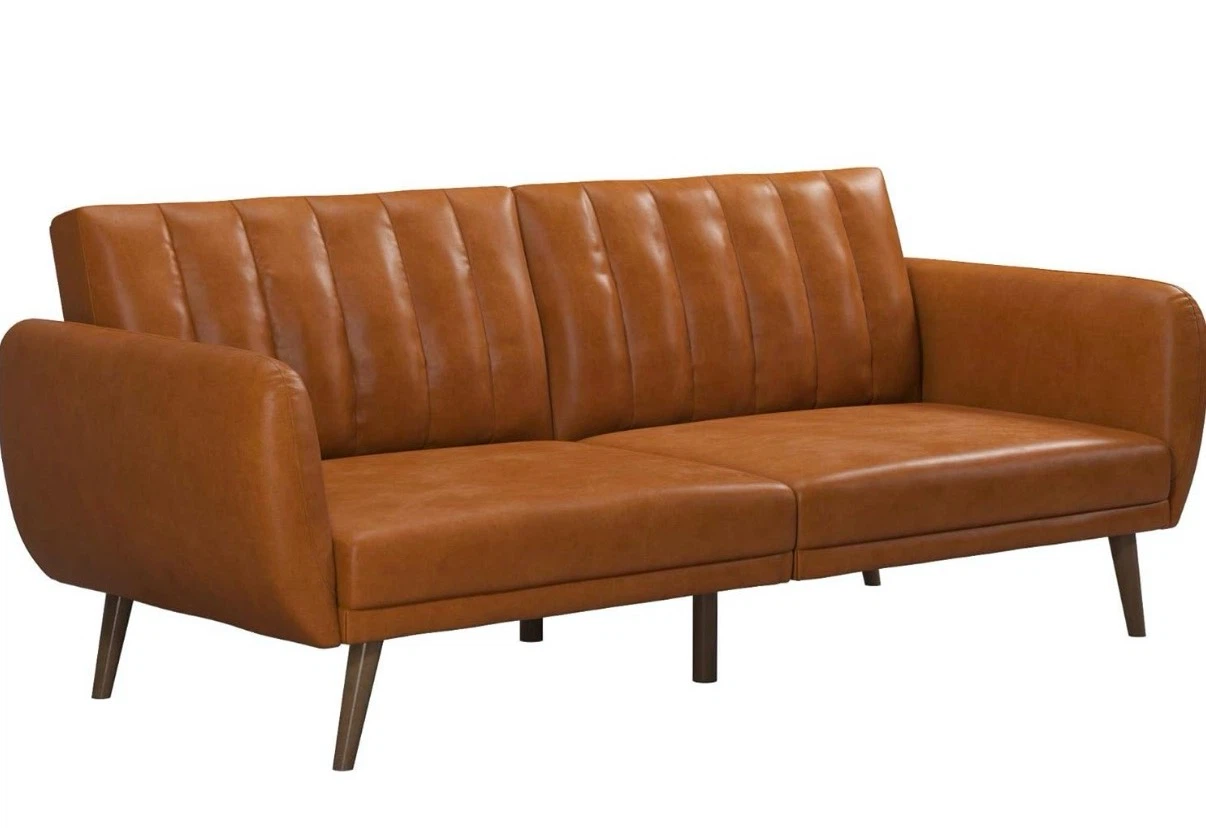 Convertible Faux-Leather Futon Sofa – Clean, Fully Functional