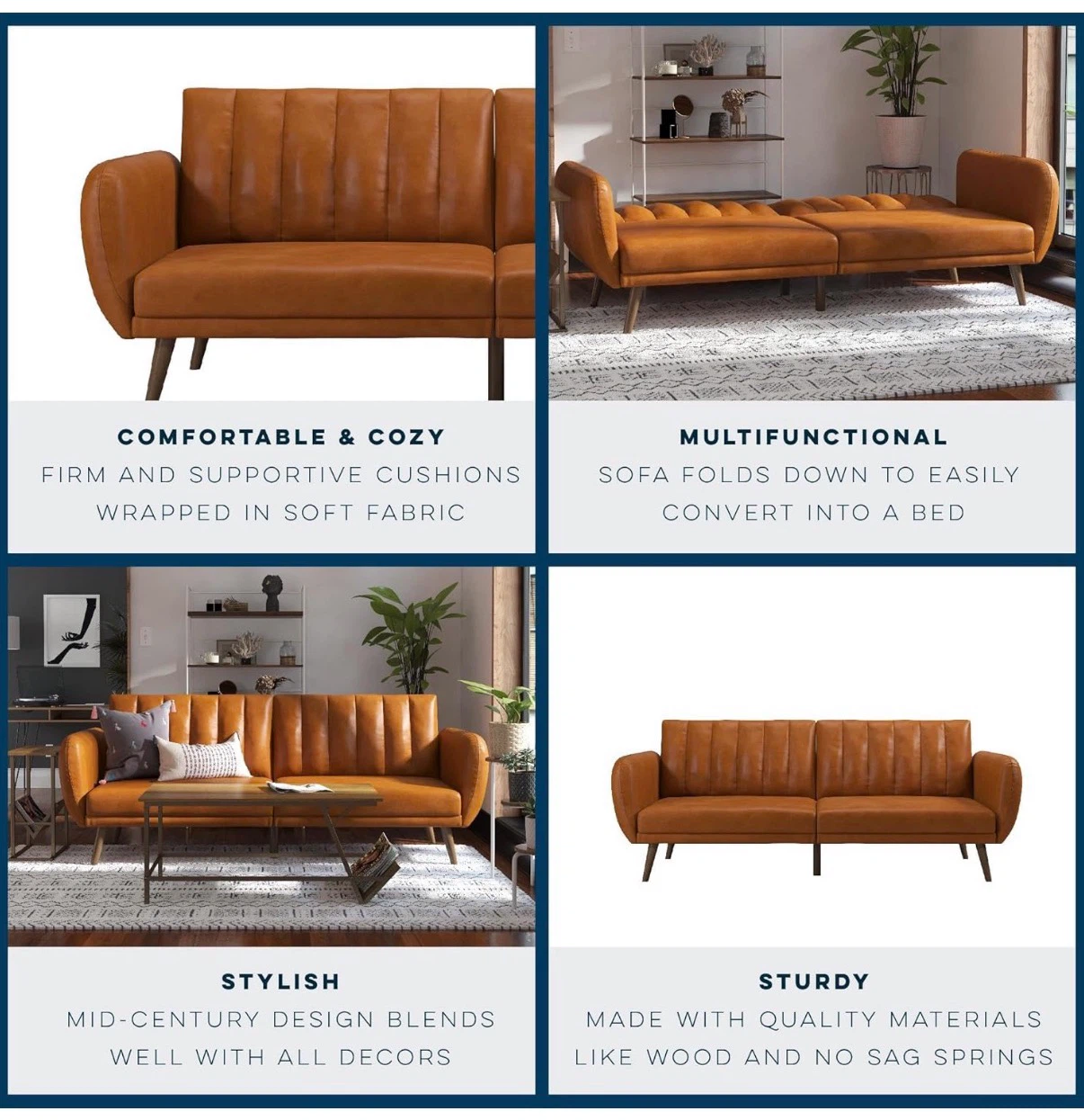 Convertible Faux-Leather Futon Sofa – Clean, Fully Functional - photo 2