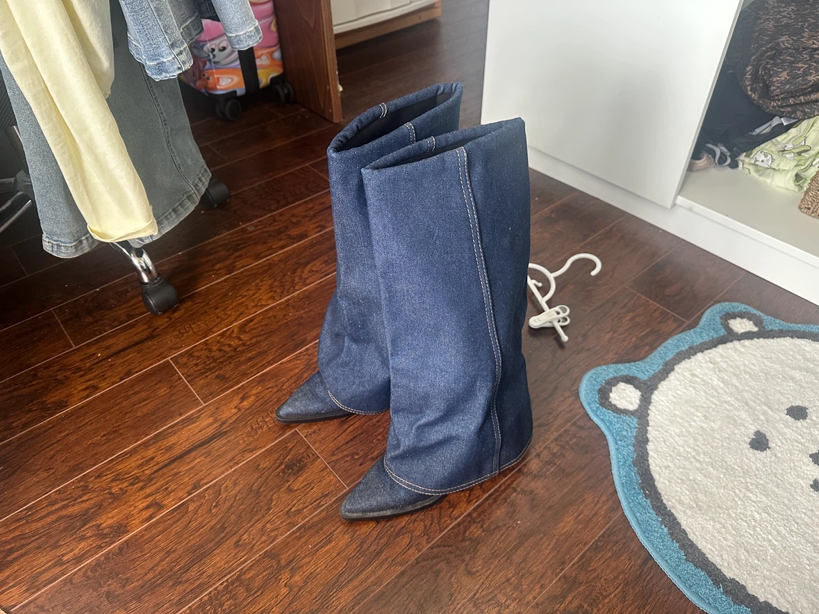 Zara Denim Knee-High Boots 6 1/2
