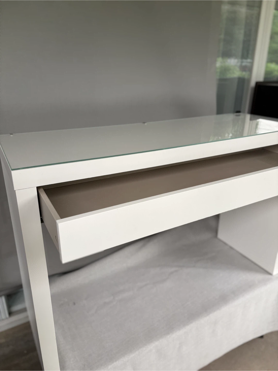 Ikea White Desk with Drawer and Glass Top