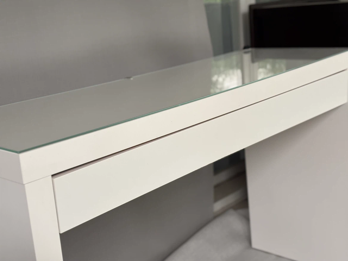 Ikea White Desk with Drawer and Glass Top - photo 2