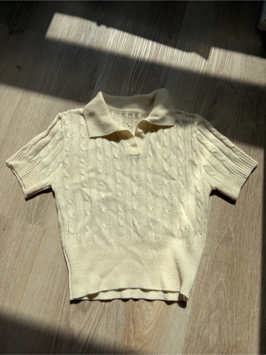 S - Korean Cable Knit Polo Sweater Top 🤍