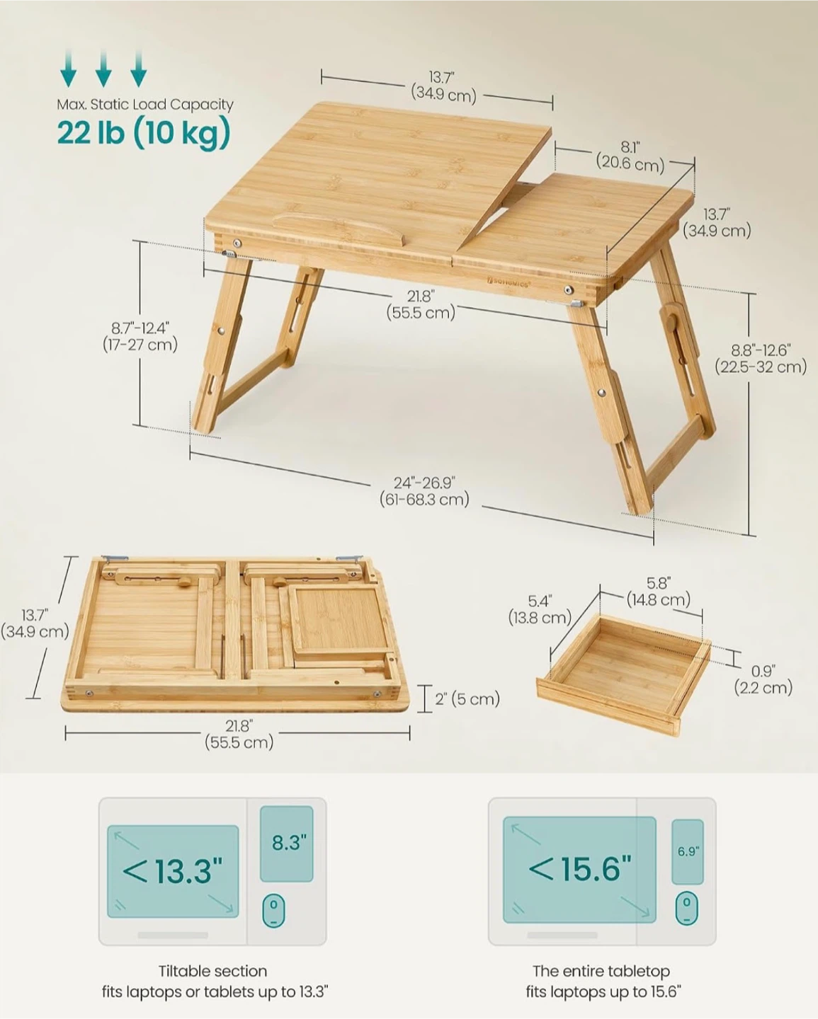 SONGMICS Bamboo Lap Desk with Adjustable Height and Angle - photo 2