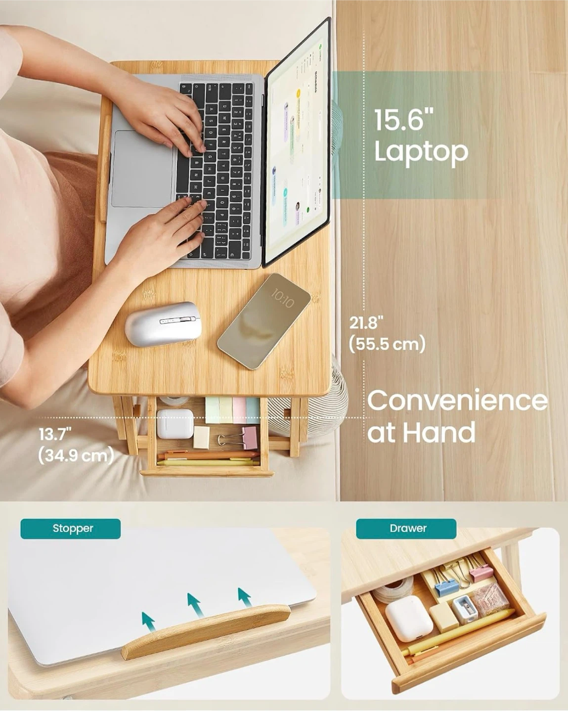 SONGMICS Bamboo Lap Desk with Adjustable Height and Angle - photo 5