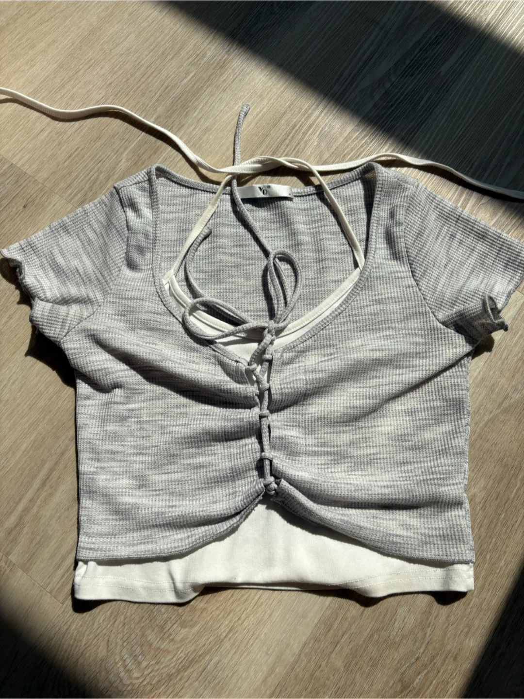 XS - Grey Layered Tie-Front Top 🤍