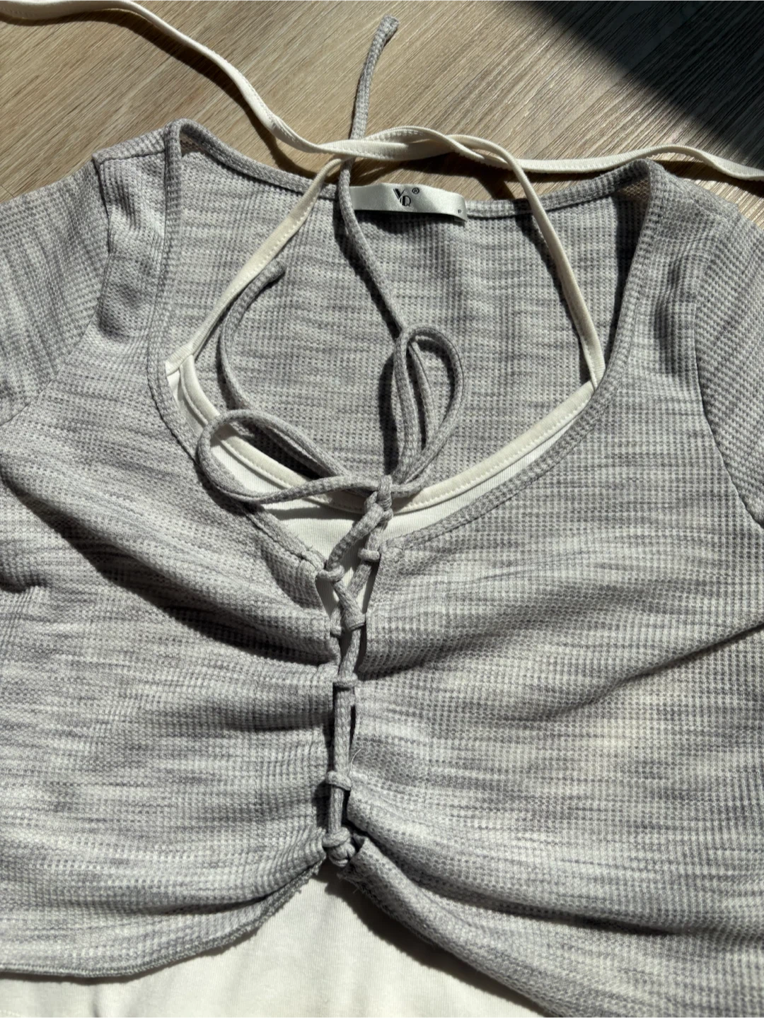 XS - Grey Layered Tie-Front Top 🤍 - photo 2