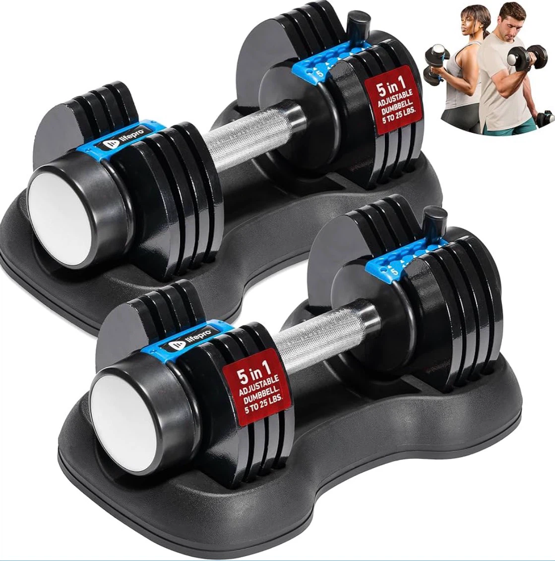 Lifepro 5-in-1 Adjustable Dumbbell Set (5-25 lbs)