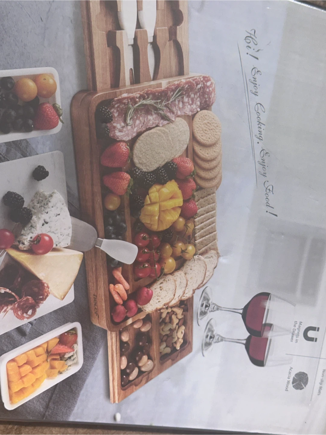Hecer Cheese & Cracker Tray with Knives and Drawer
