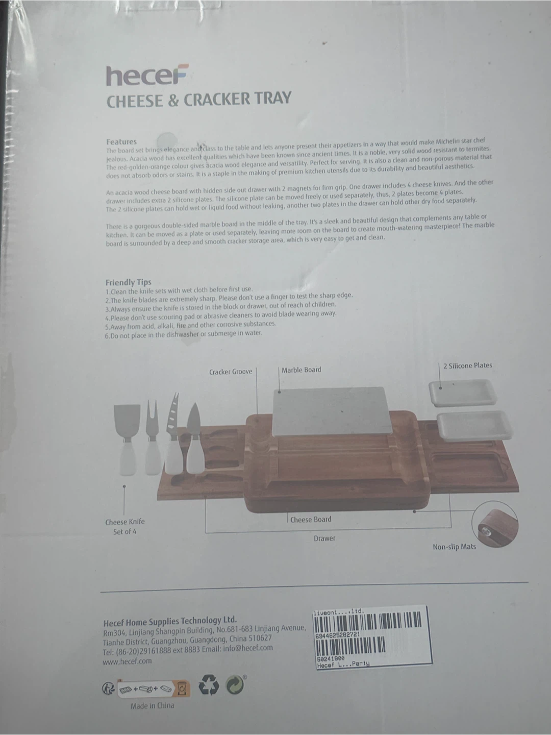 Hecer Cheese & Cracker Tray with Knives and Drawer - photo 4