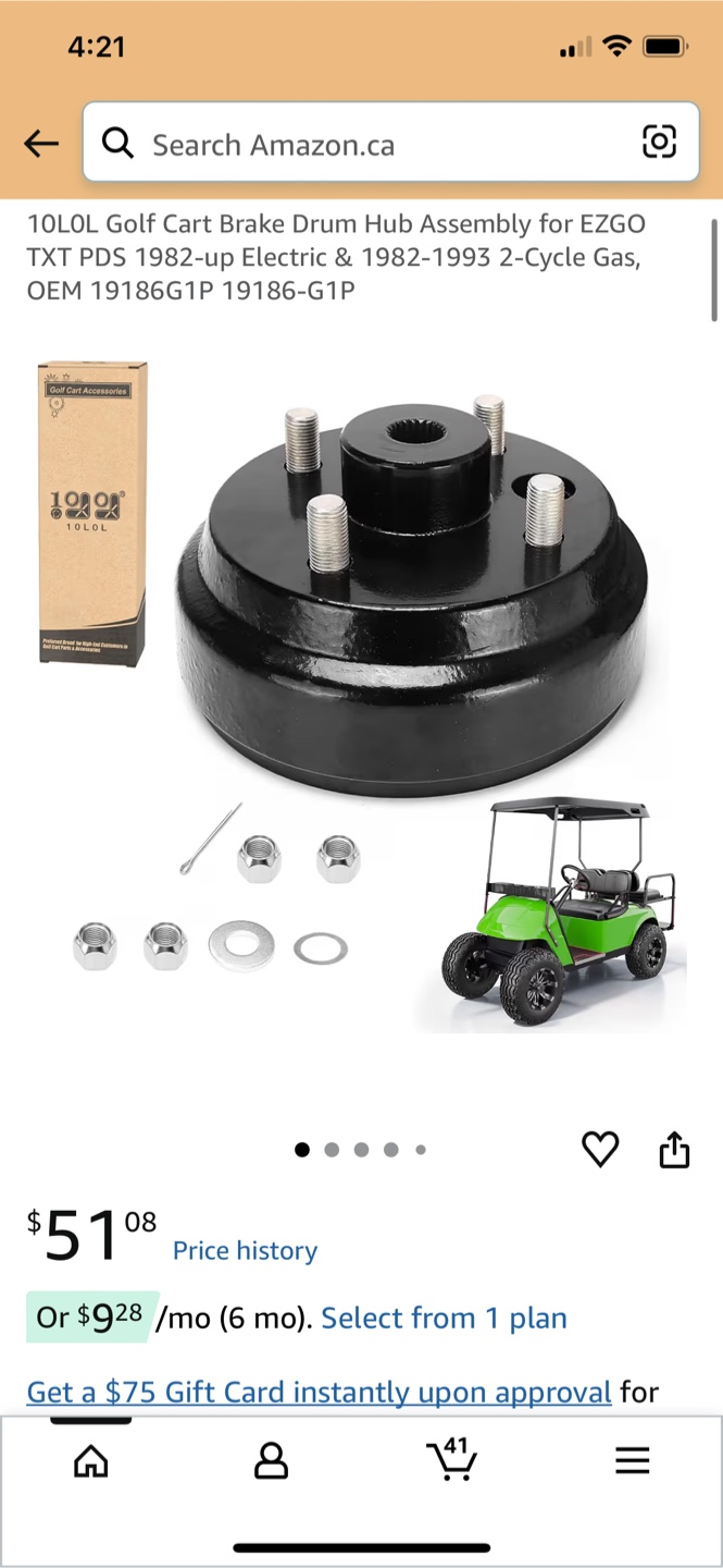 10L0L Golf Cart Brake Drum Hub Assembly for EZGO TXT PDS 1982-up