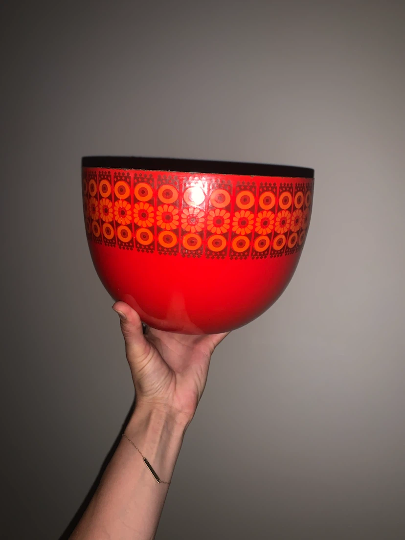 Retro Red Floral Metal Planter Pot/Bowl - photo 2