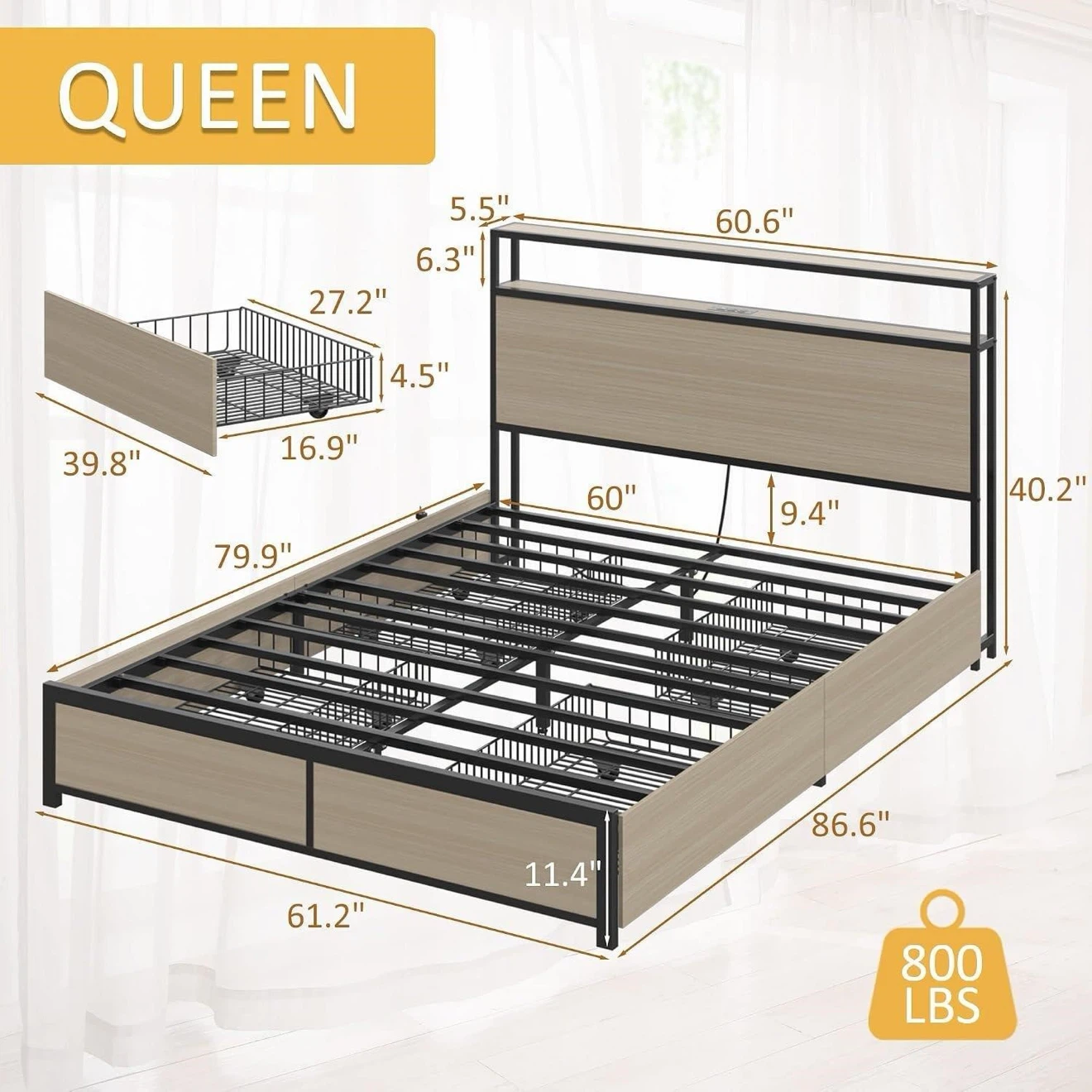 Queen Smart RGB LED Bed Frame with Charging Station - photo 2