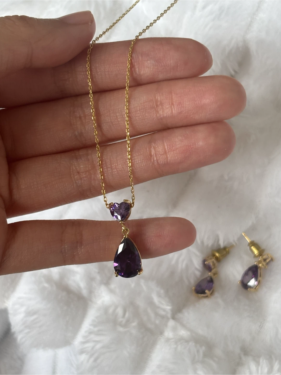 Purple Gemstone Necklace and Earring Set