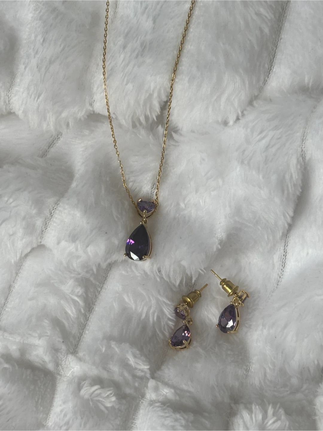 Purple Gemstone Necklace and Earring Set - photo 2