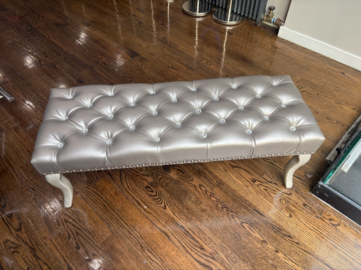 Tufted Leather Bench with Crystal Accents