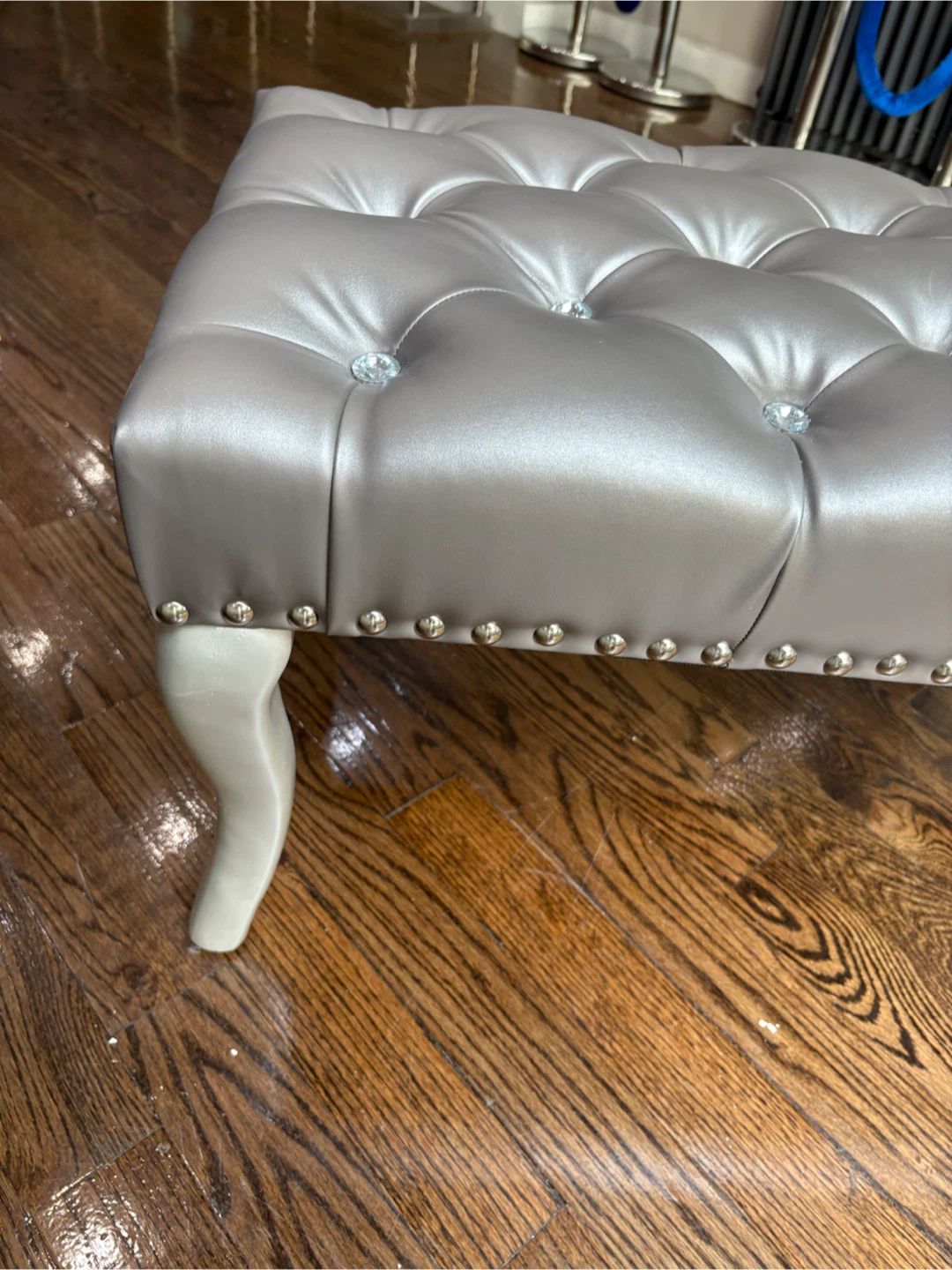 Tufted Leather Bench with Crystal Accents - photo 3