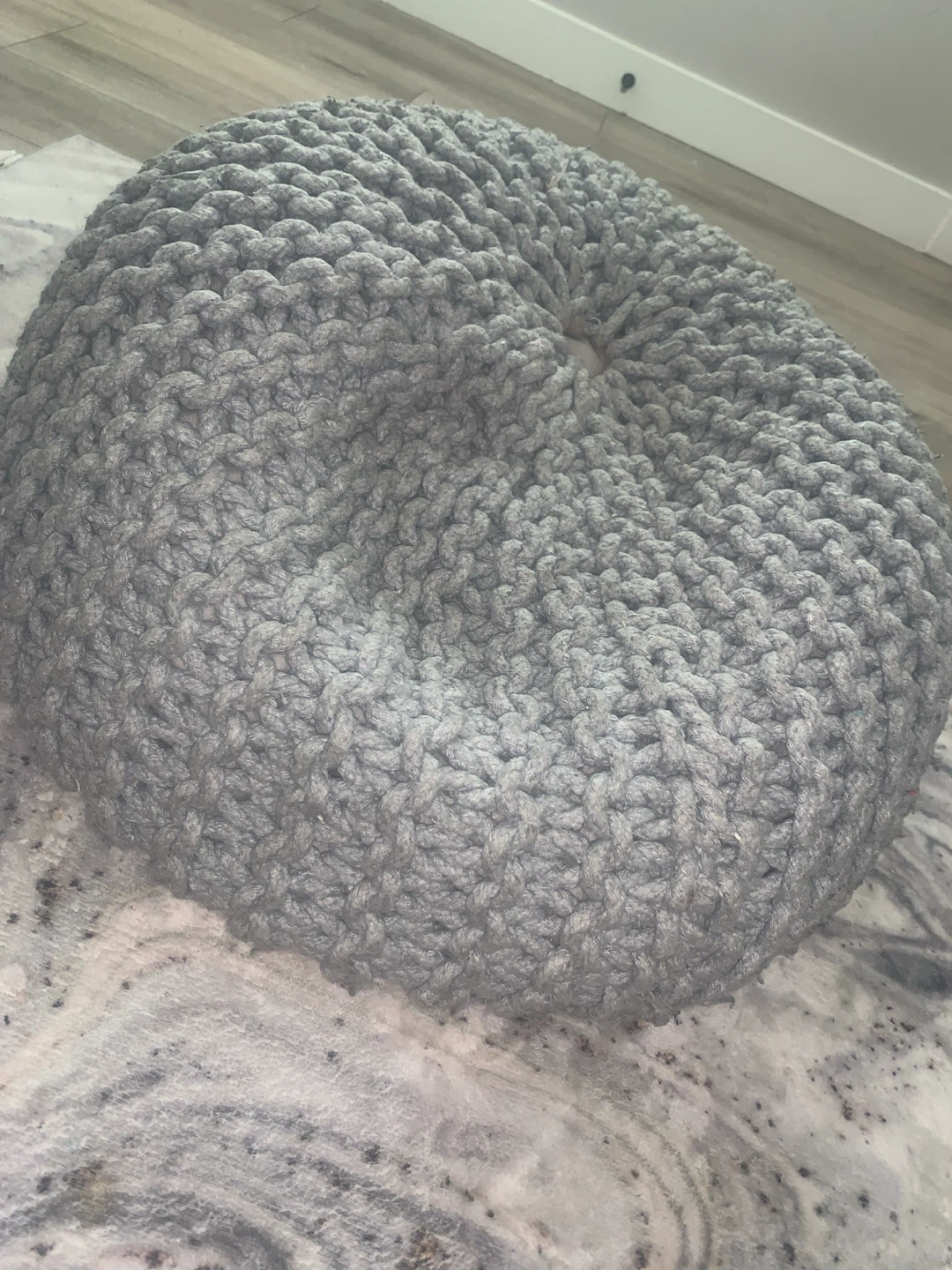 Grey Chunky Knit Pouf Ottoman