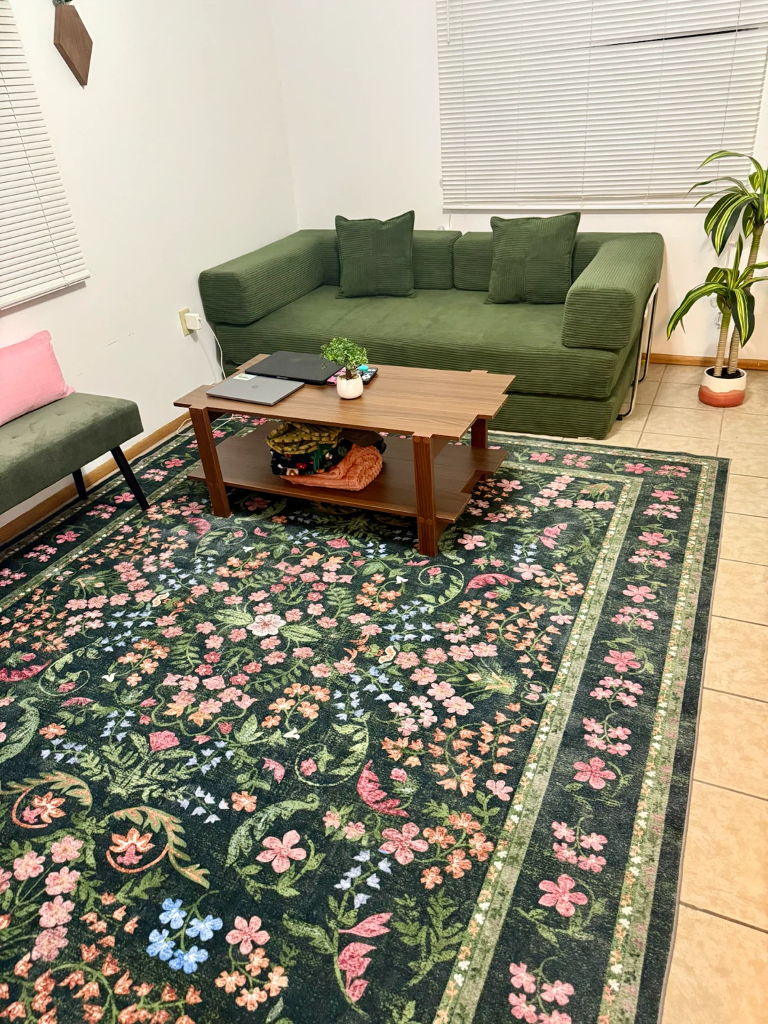 Green Floral Area Rug