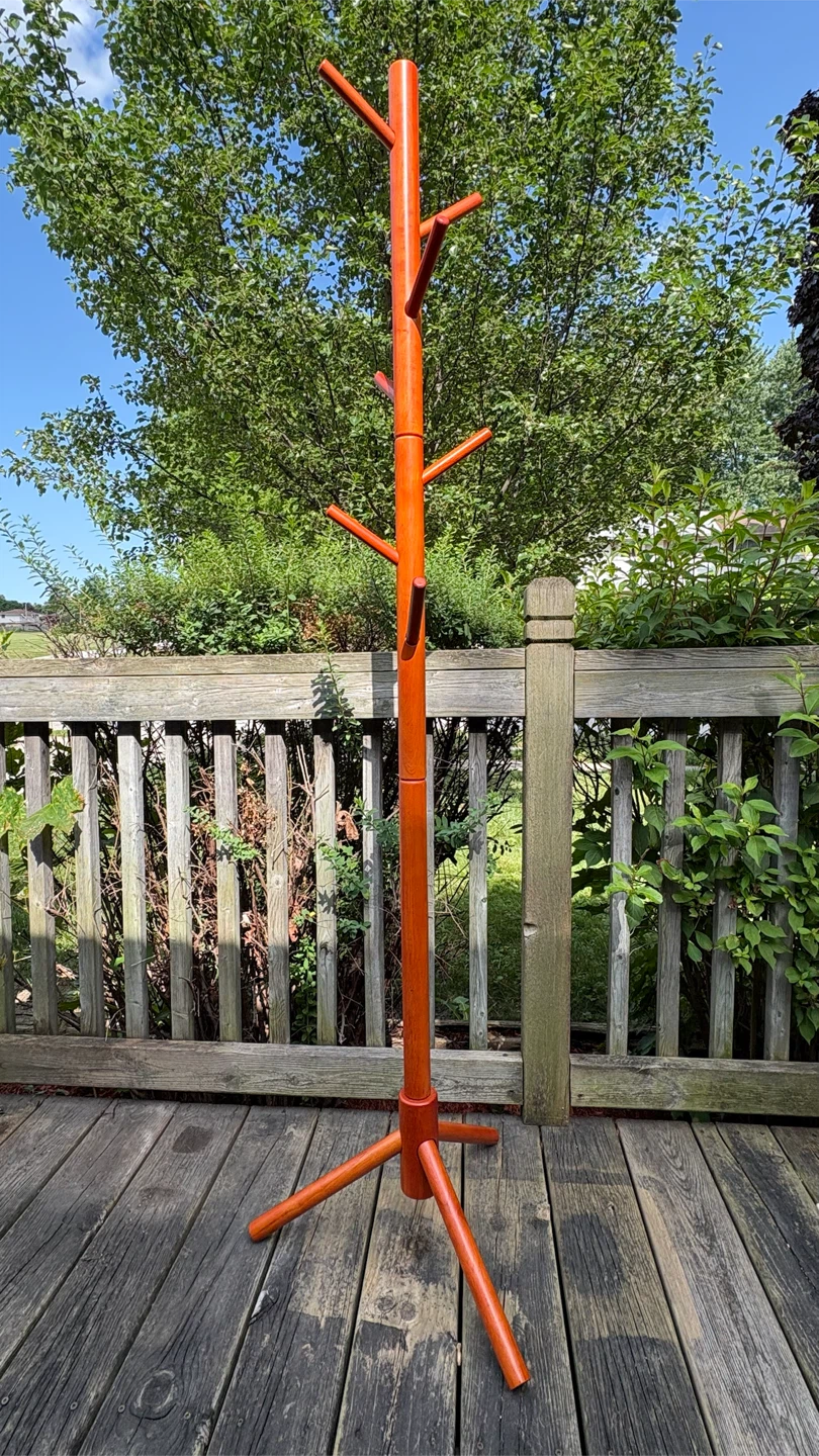 Orange Wooden Coat Rack with 8 hooks