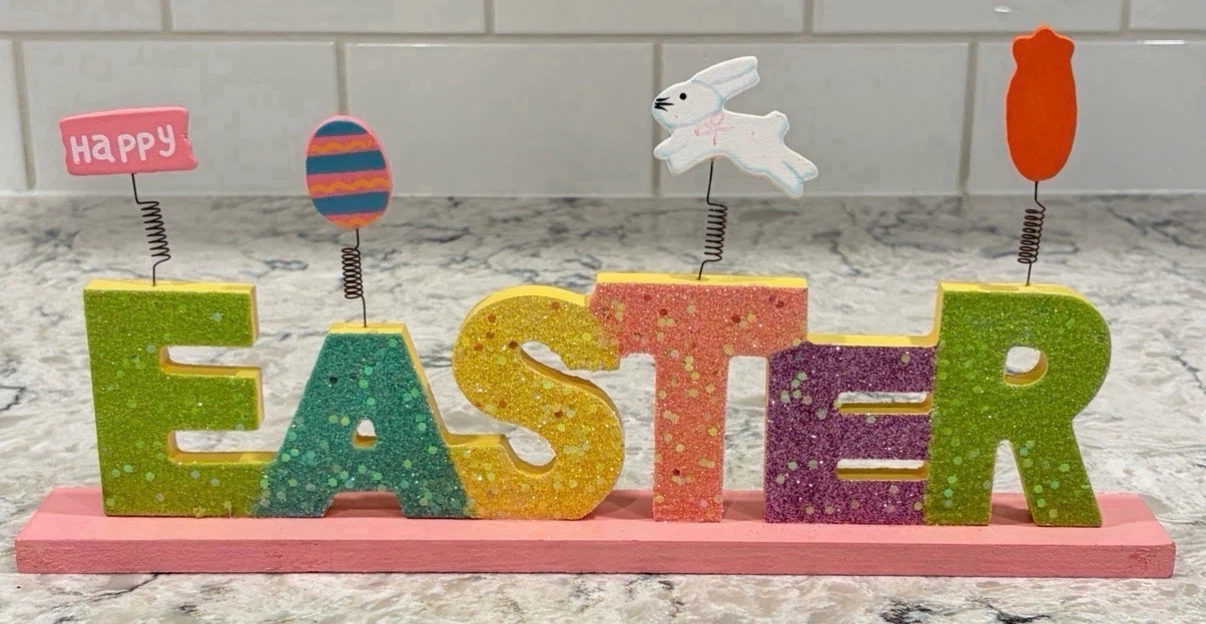 Wooden Easter Sign w/ Spring Bunnies