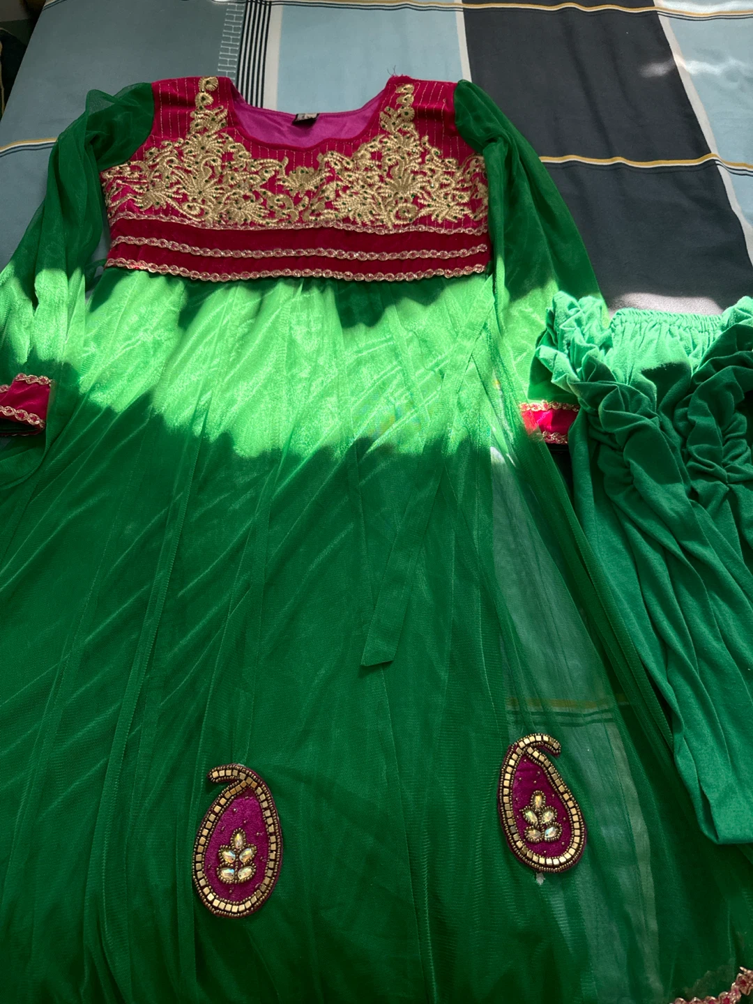 Green Embroidered Anarkali Suit