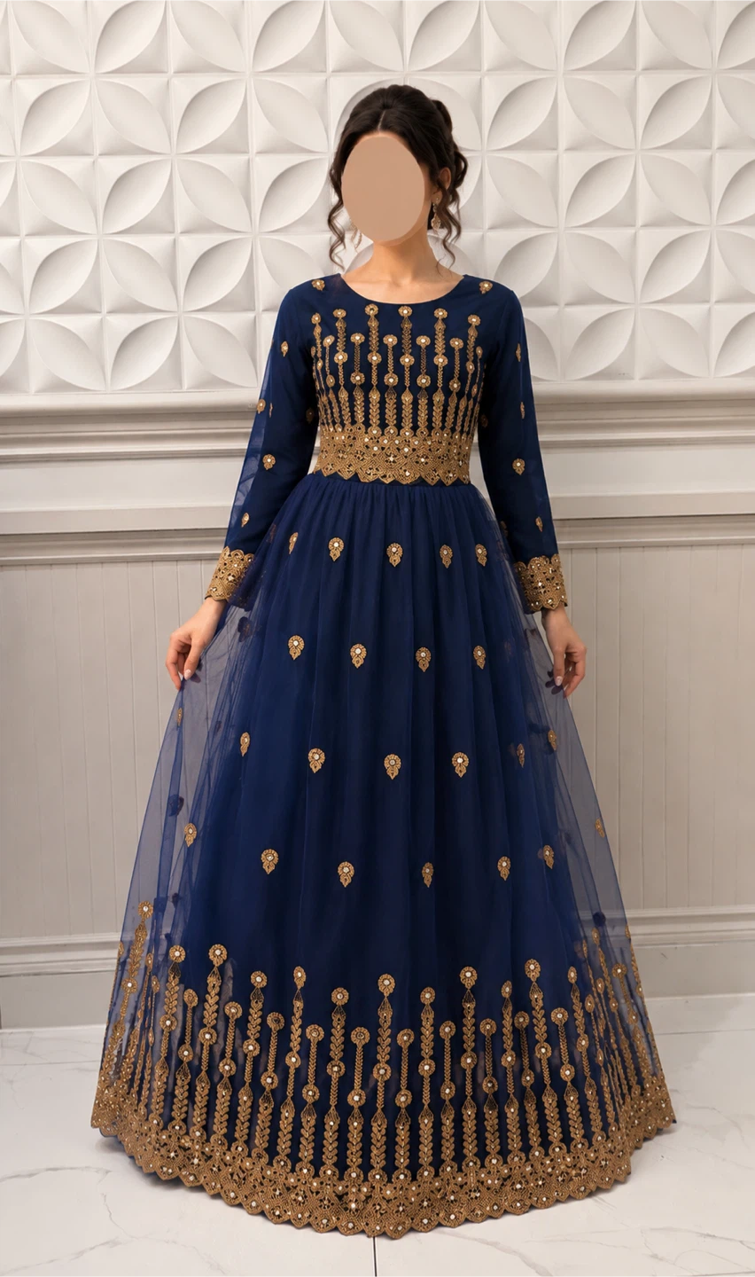 Navy Blue Embroidered Anarkali Dress