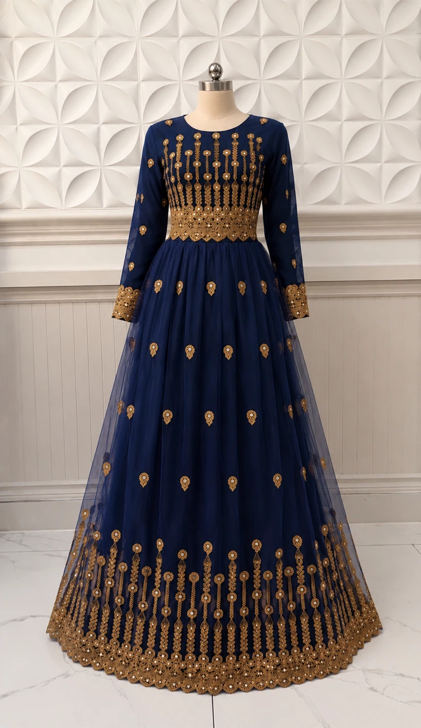 Navy Blue Embroidered Anarkali Dress - photo 2