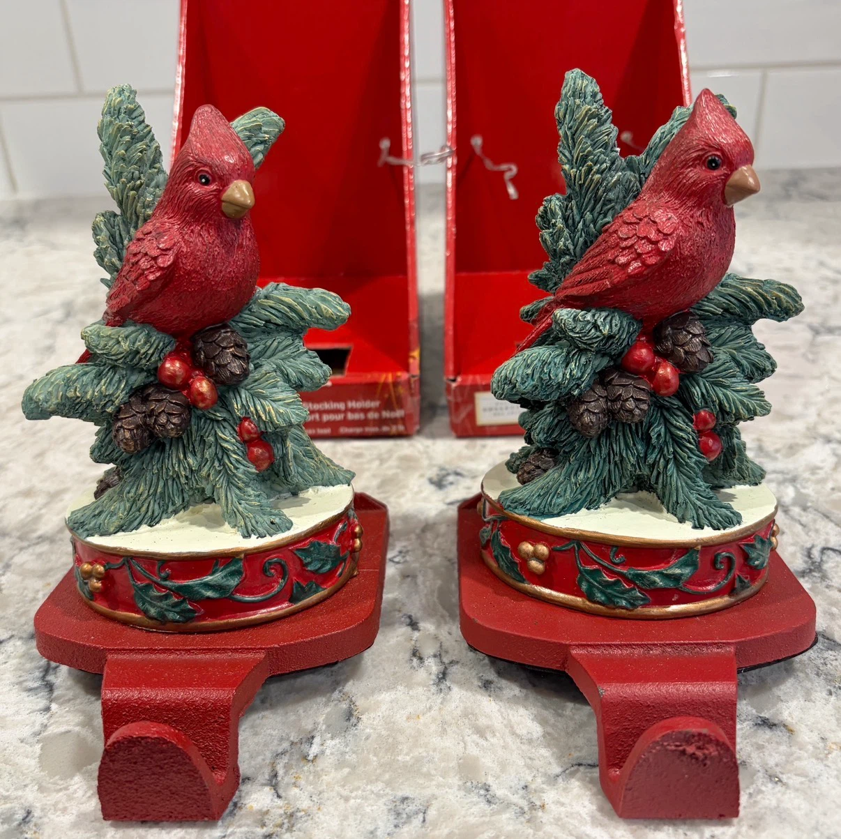 Cardinal Bird Christmas Stocking Holders Mantel Hangers