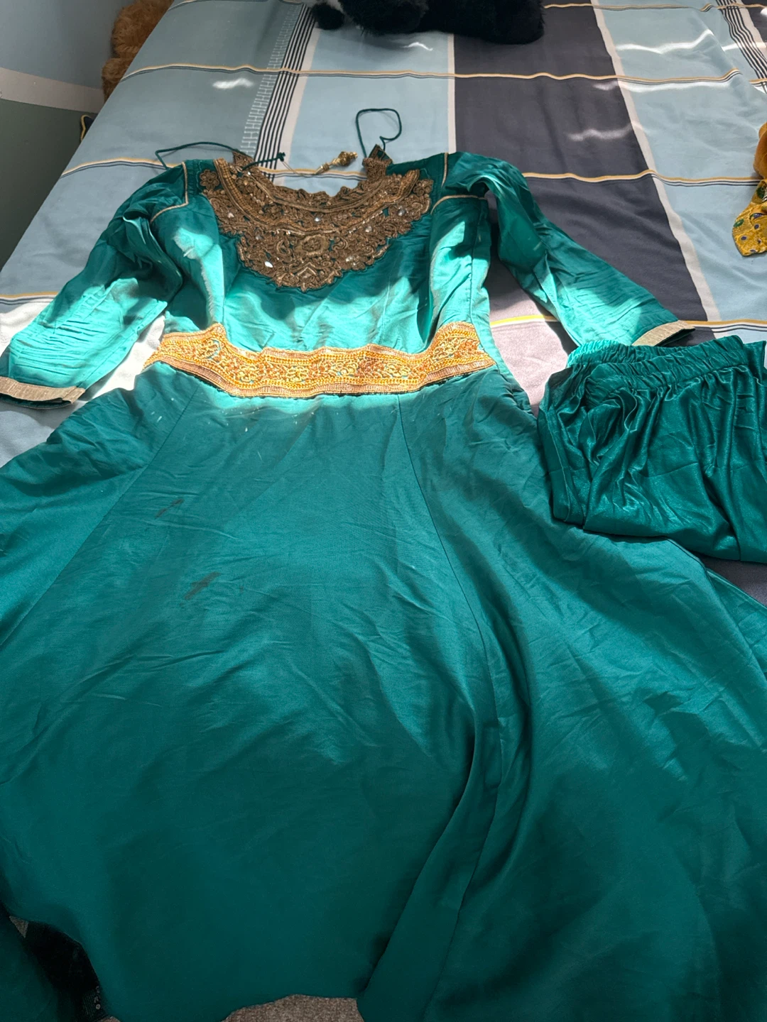 Teal Embellished Anarkali Suit with Pants