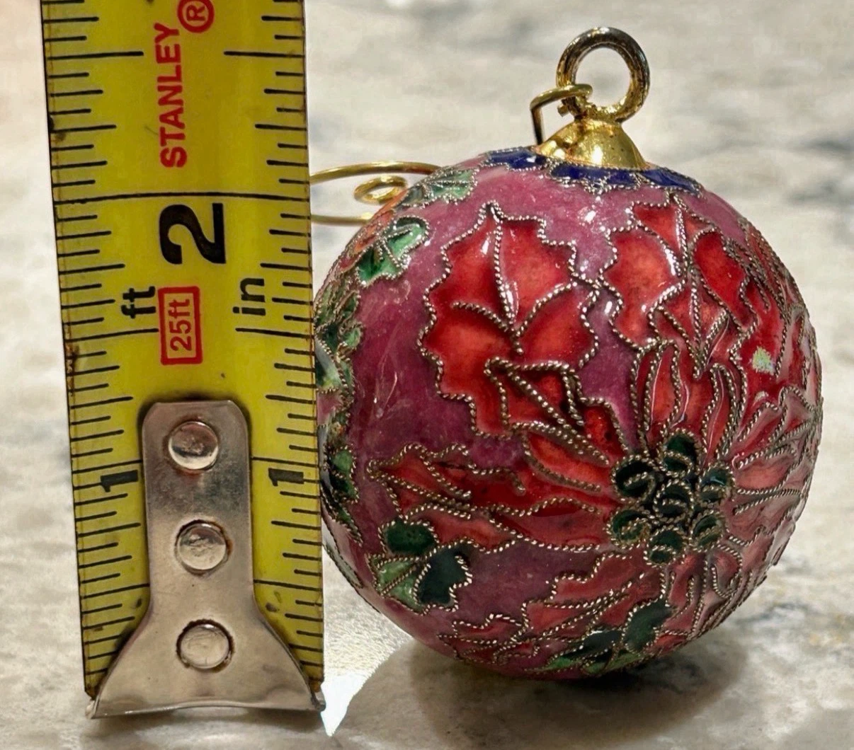 Vintage Cloisonné Enamel Christmas Ornament Floral Ball - photo 3