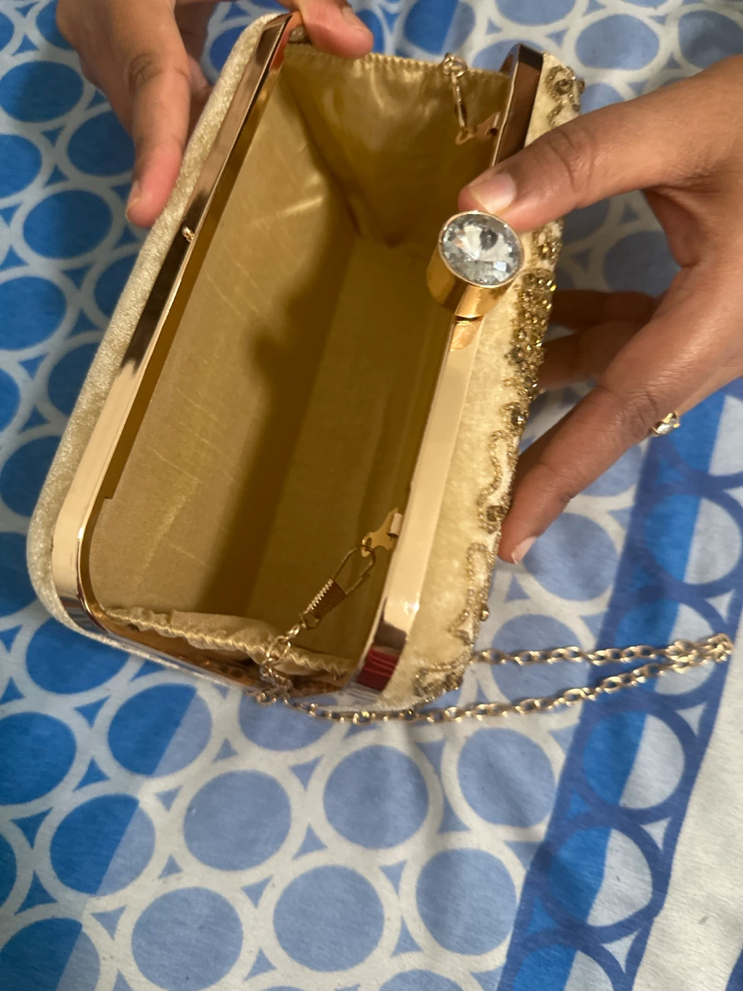 Gold Beaded Clutch Bag with Chain & Pink Clutch - photo 5