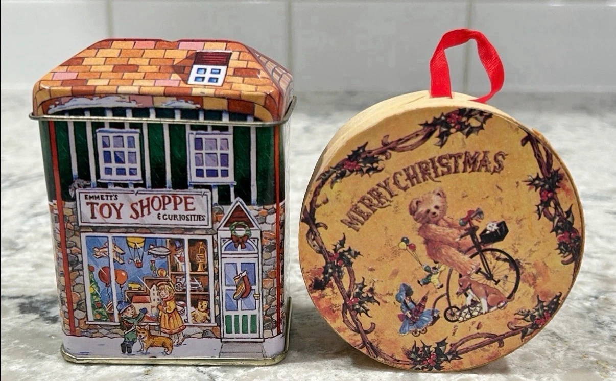 Mini Christmas Tins & Wooden Like Keepsake Box