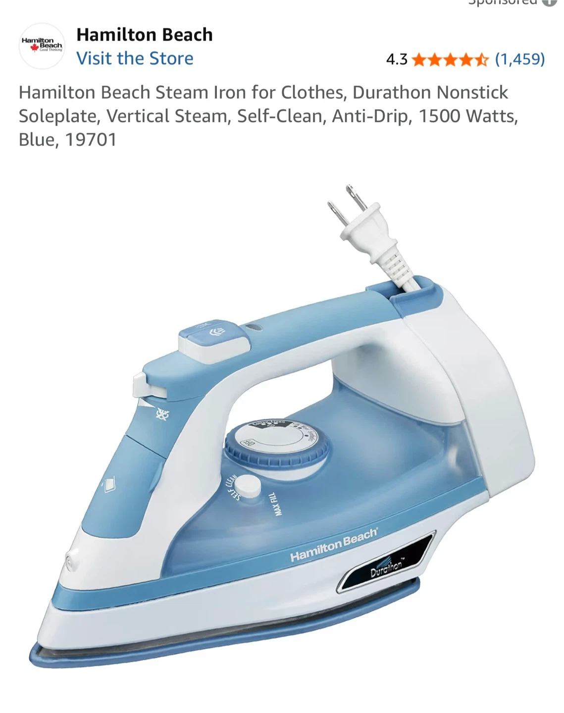 Hamilton Beach Steam Iron - Model 19701 - photo 4