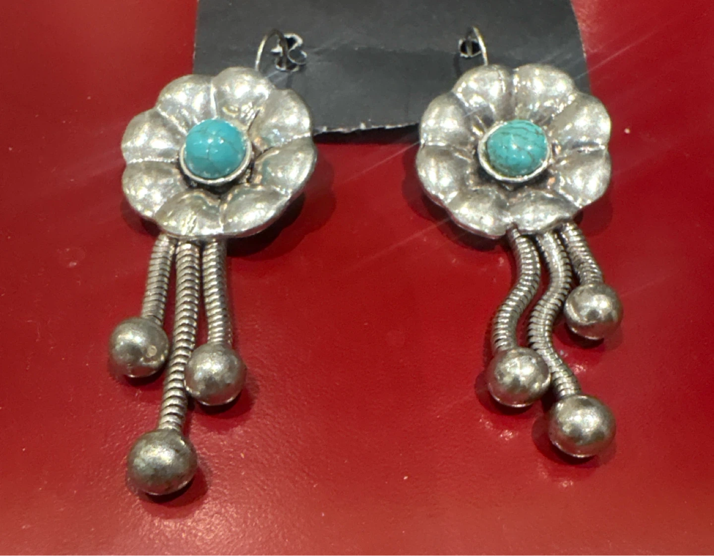 Silver Tone Dangle Earrings with Turquoise Detail