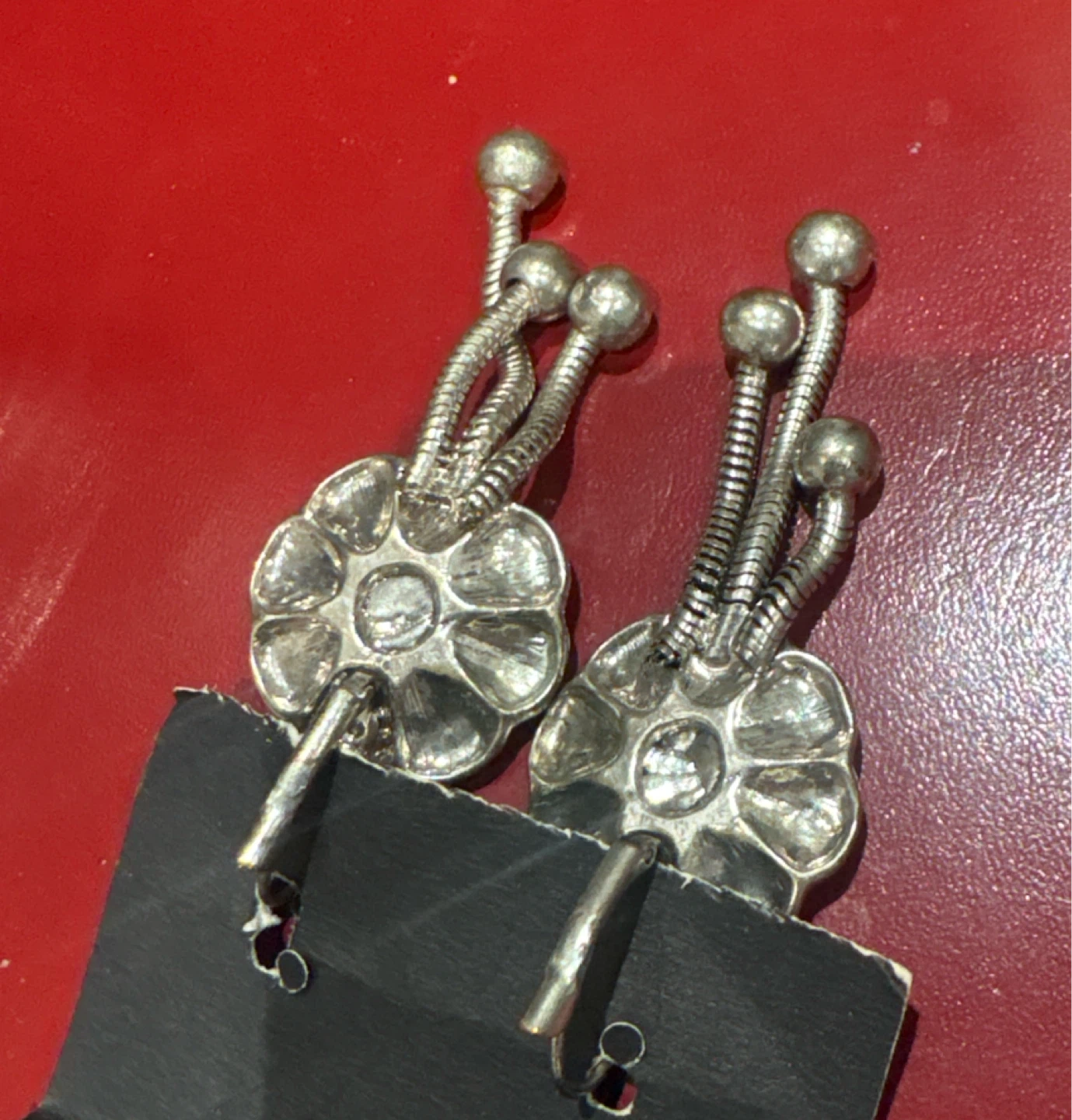 Silver Tone Dangle Earrings with Turquoise Detail - photo 2
