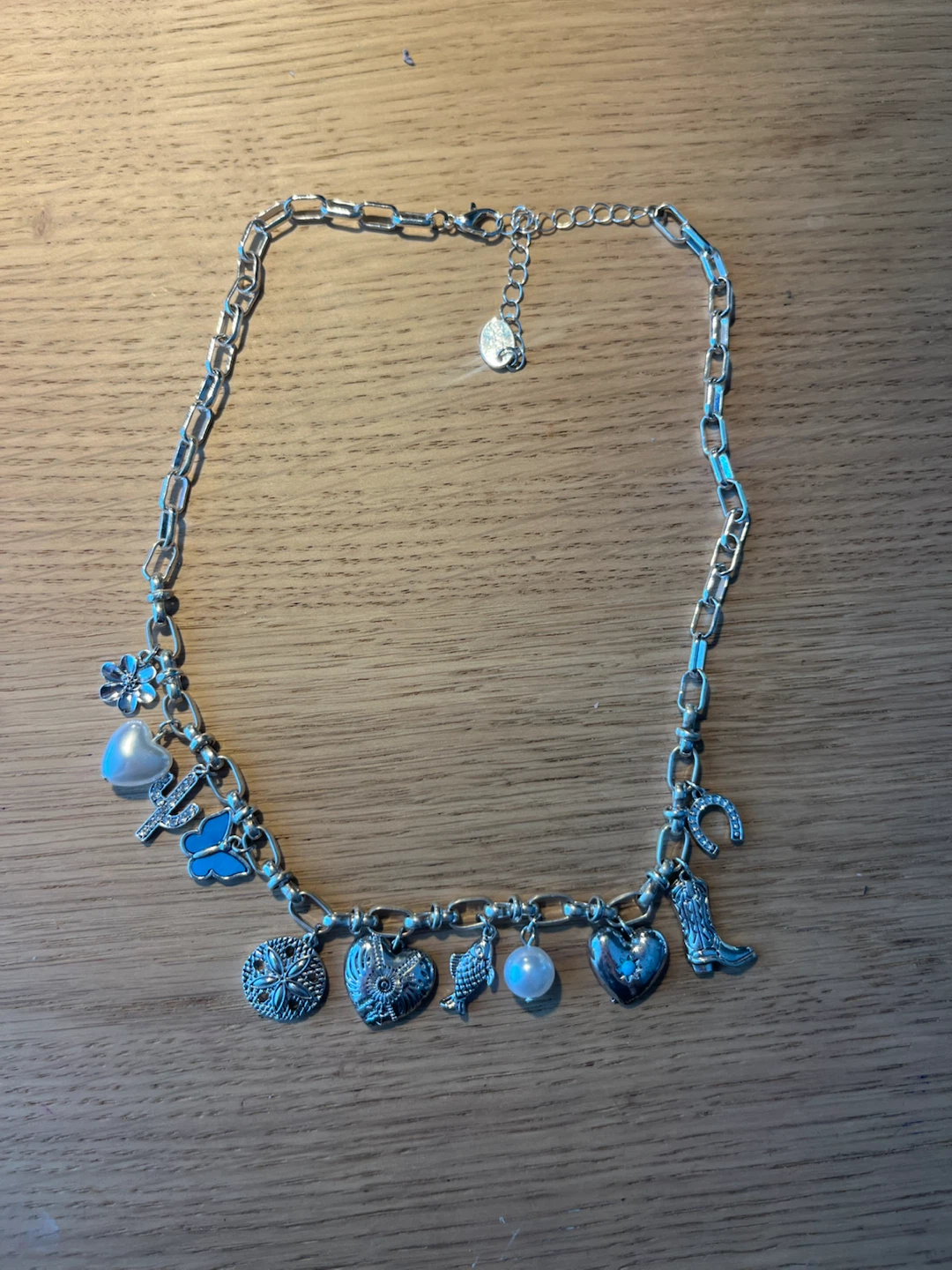 Silver necklace with charms