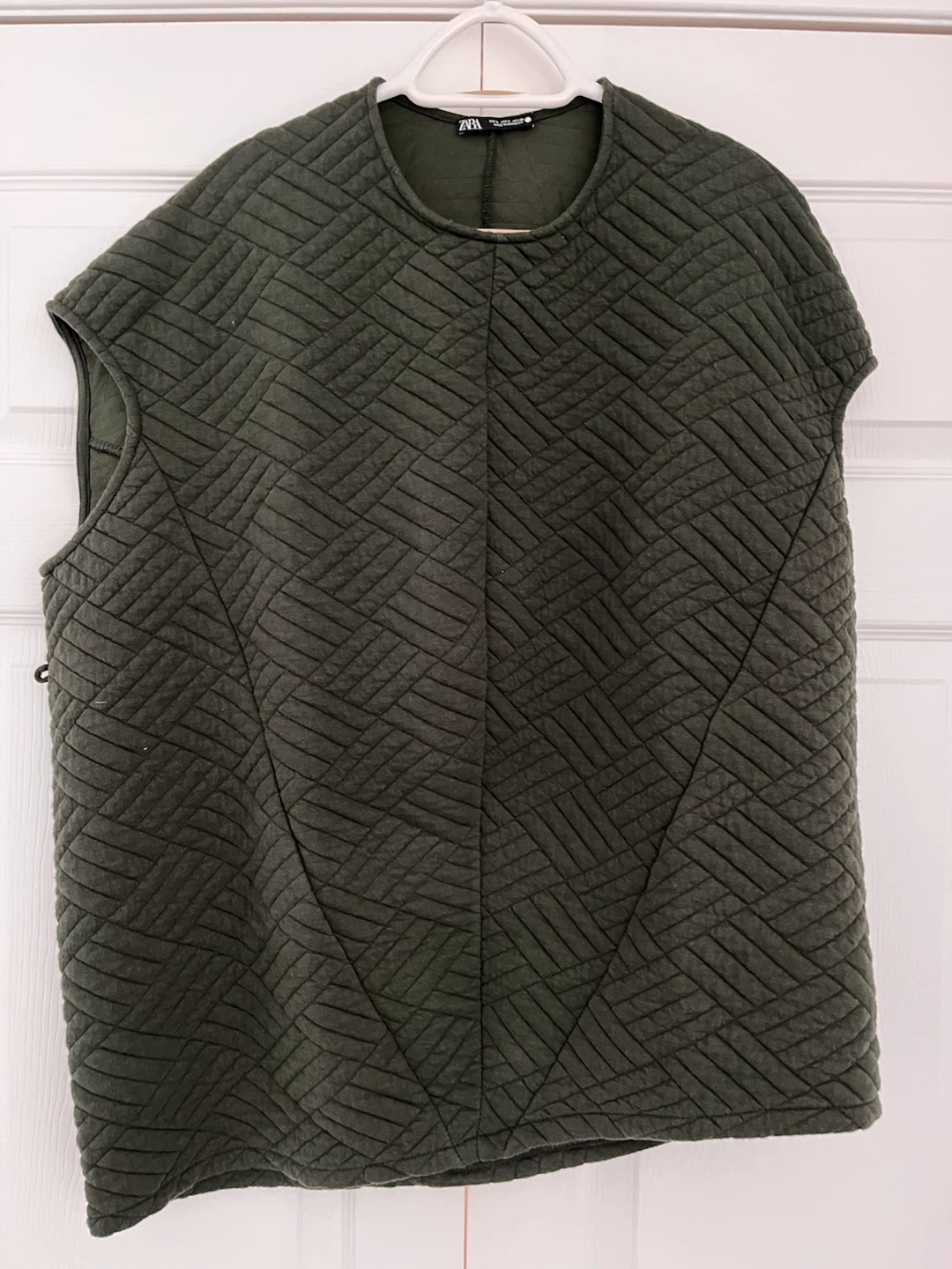 ZARA Quilted Sleeveless Vest - Olive Green - Size S