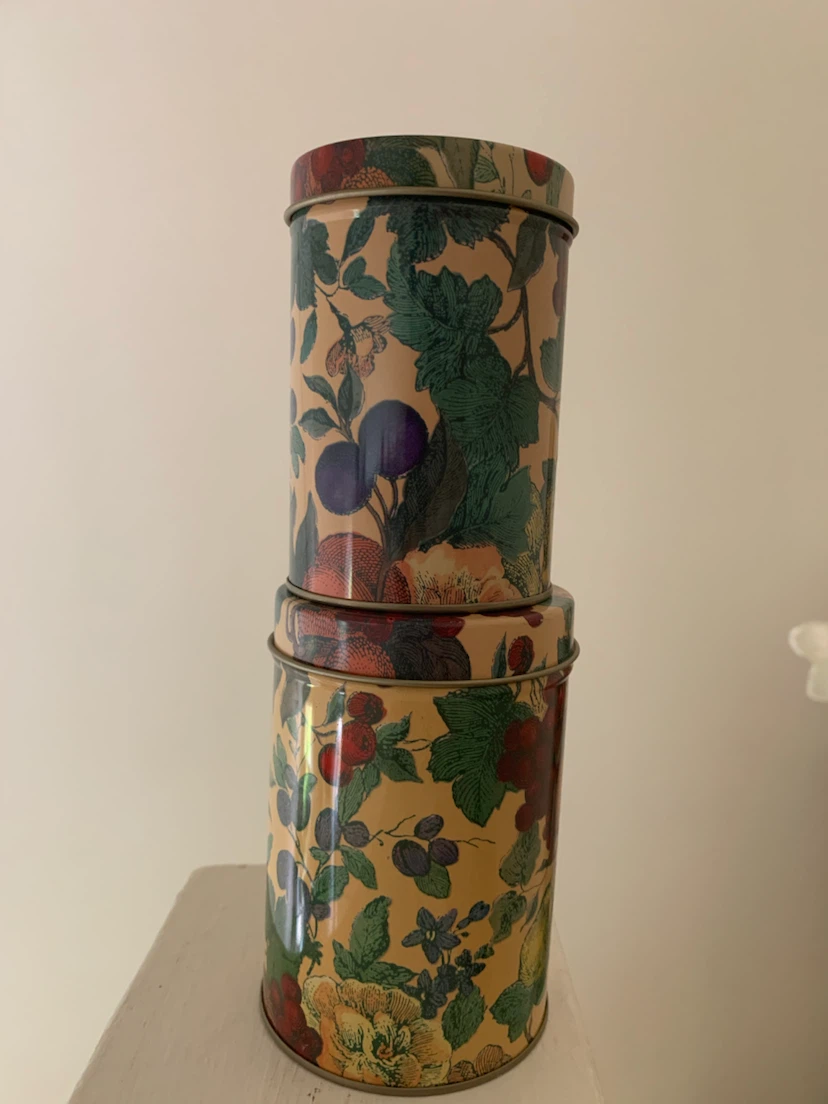 Vintage Floral Fruit Tin Canisters - Set of 2