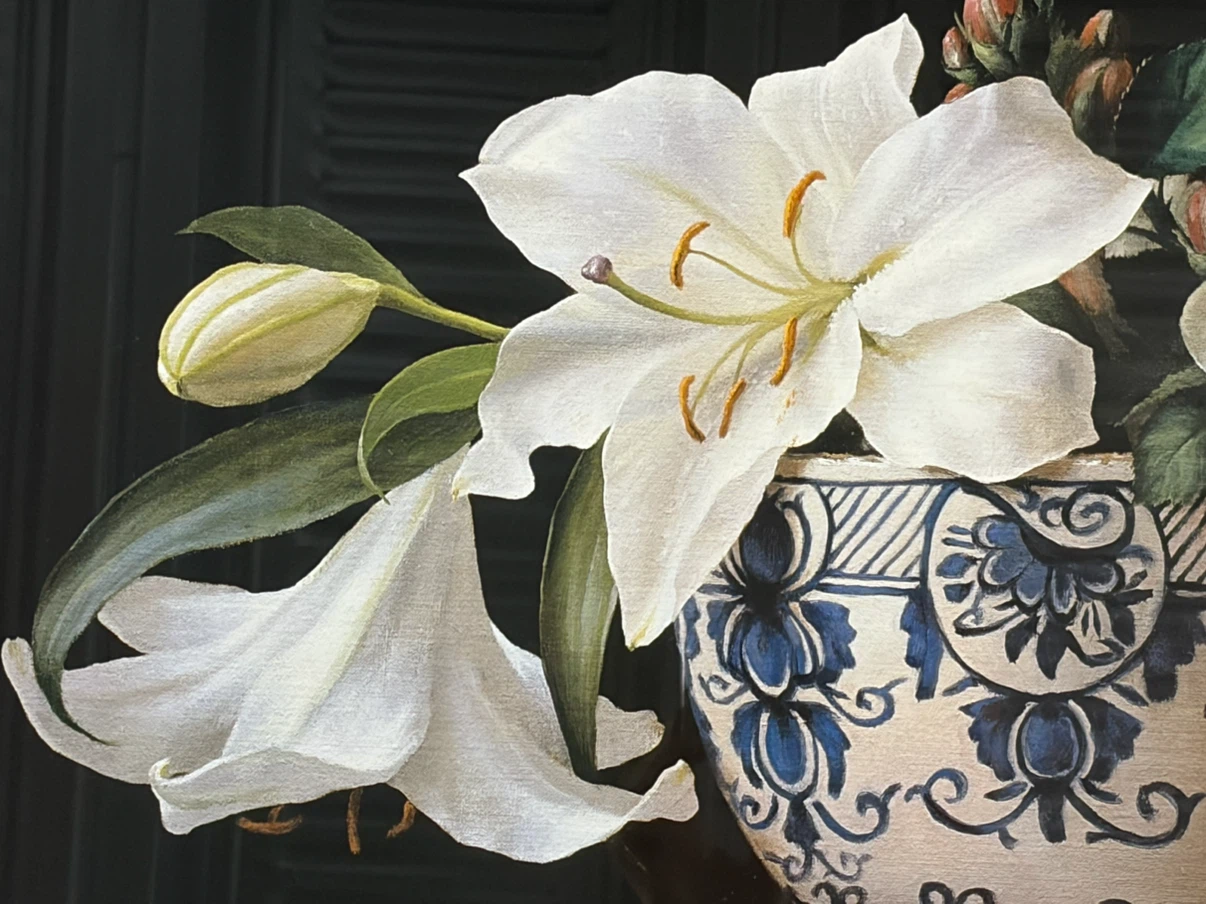 Large Framed Floral Wall Art – White Lily Still Life - photo 3