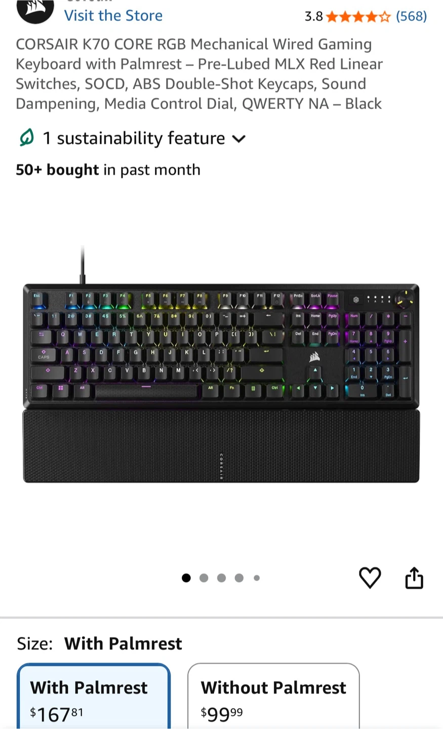 Corsair K70 RGB Mechanical Gaming Keyboard with Palmrest - photo 2