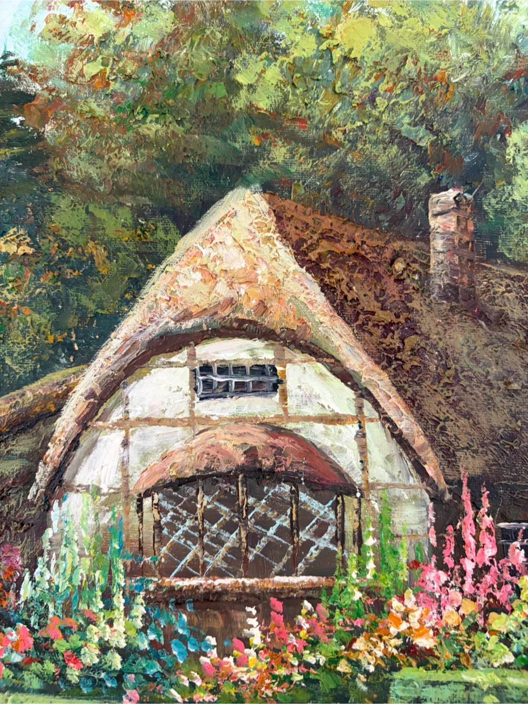 Vintage Framed Landscape Oil Painting – Cottage & Garden Scene - photo 2