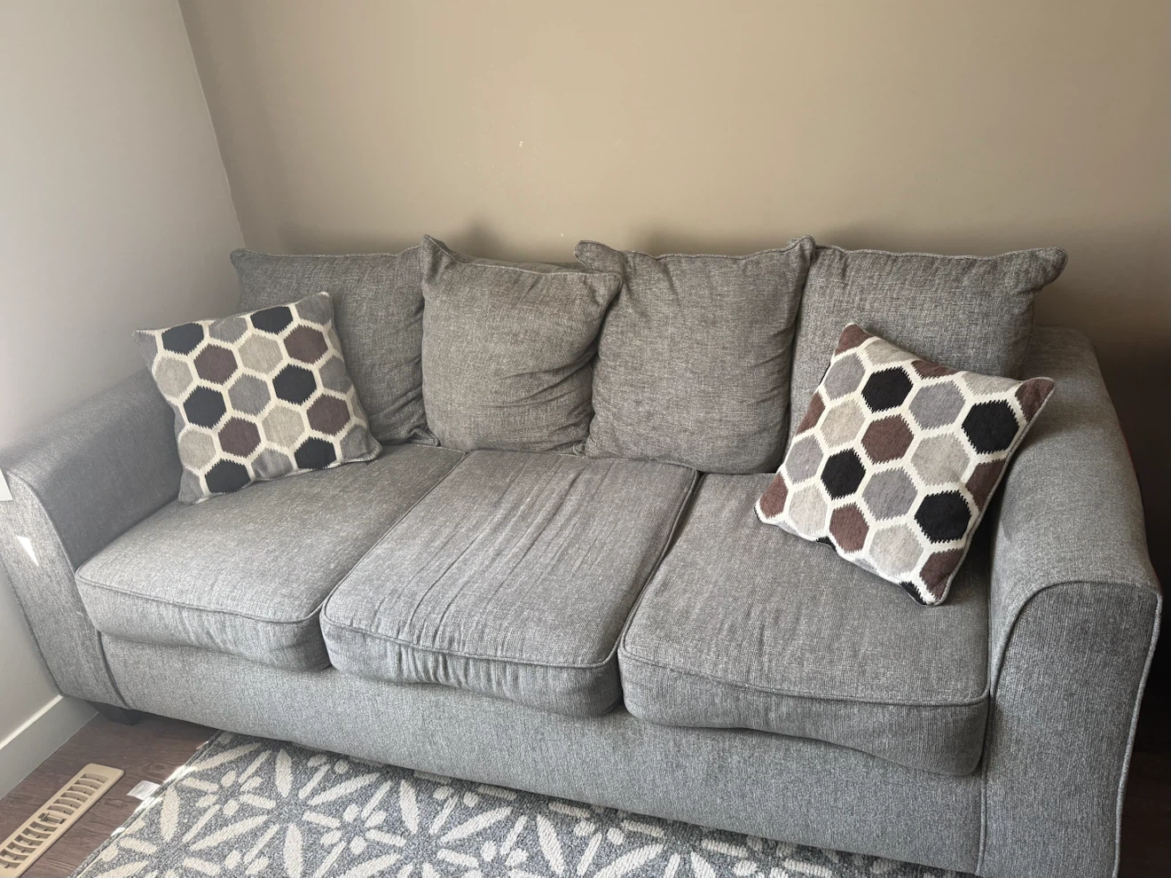 Grey 3-Seater Sofa with Decorative Pillows