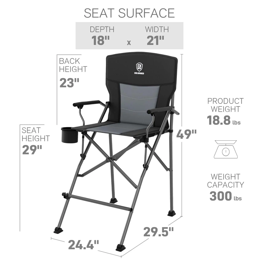 EVER ADVANCED Tall Directors Chair with Cup Hold