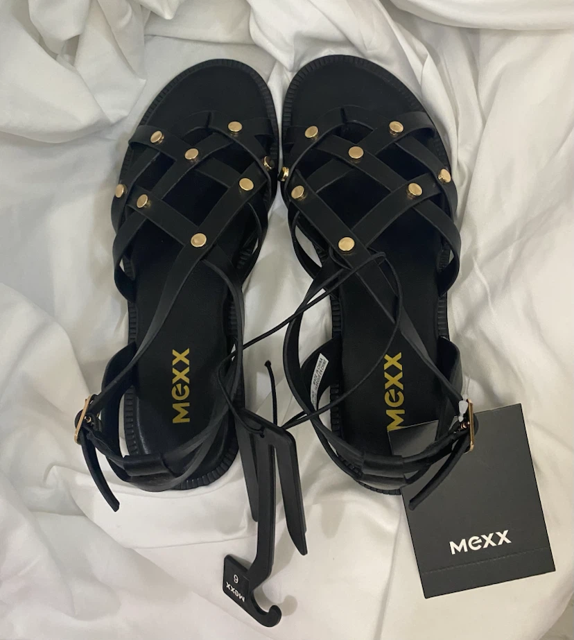 NEW Mexx Black Strappy Studded Sandals SIZE 6