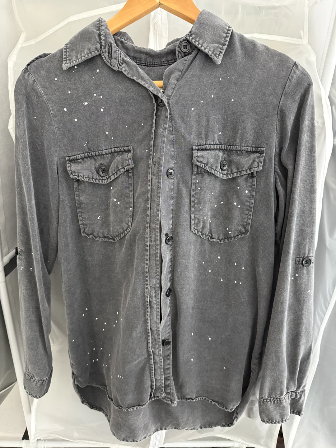 Zara Woman Grey Distressed Denim Shirt