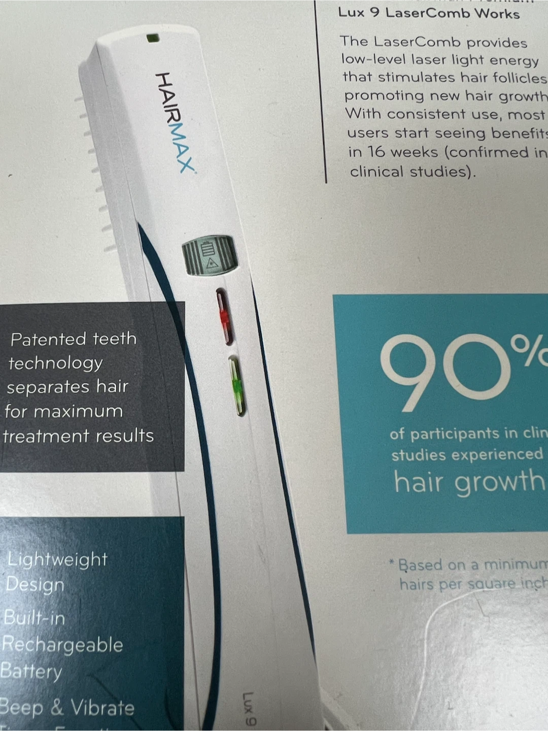 HairMax Premium Lux 9 LaserComb Hair Growth Device