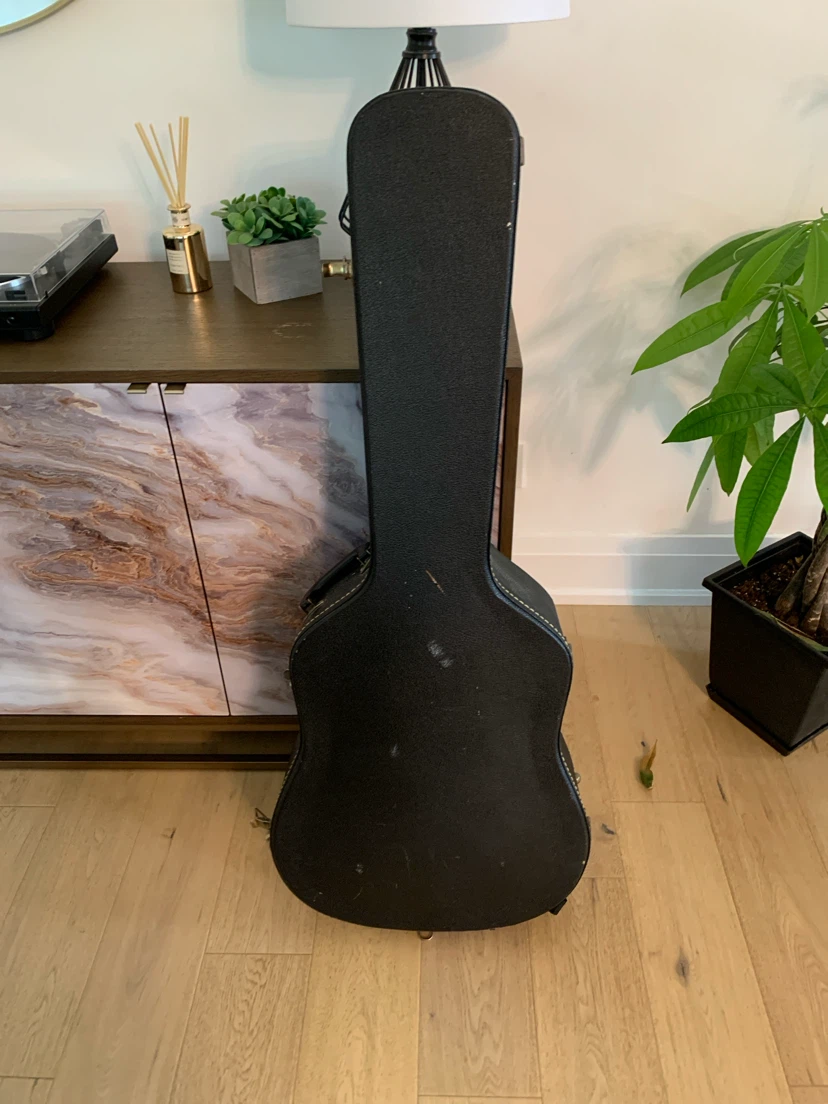 Black Hardshell Guitar Case with Red Velvet Interior