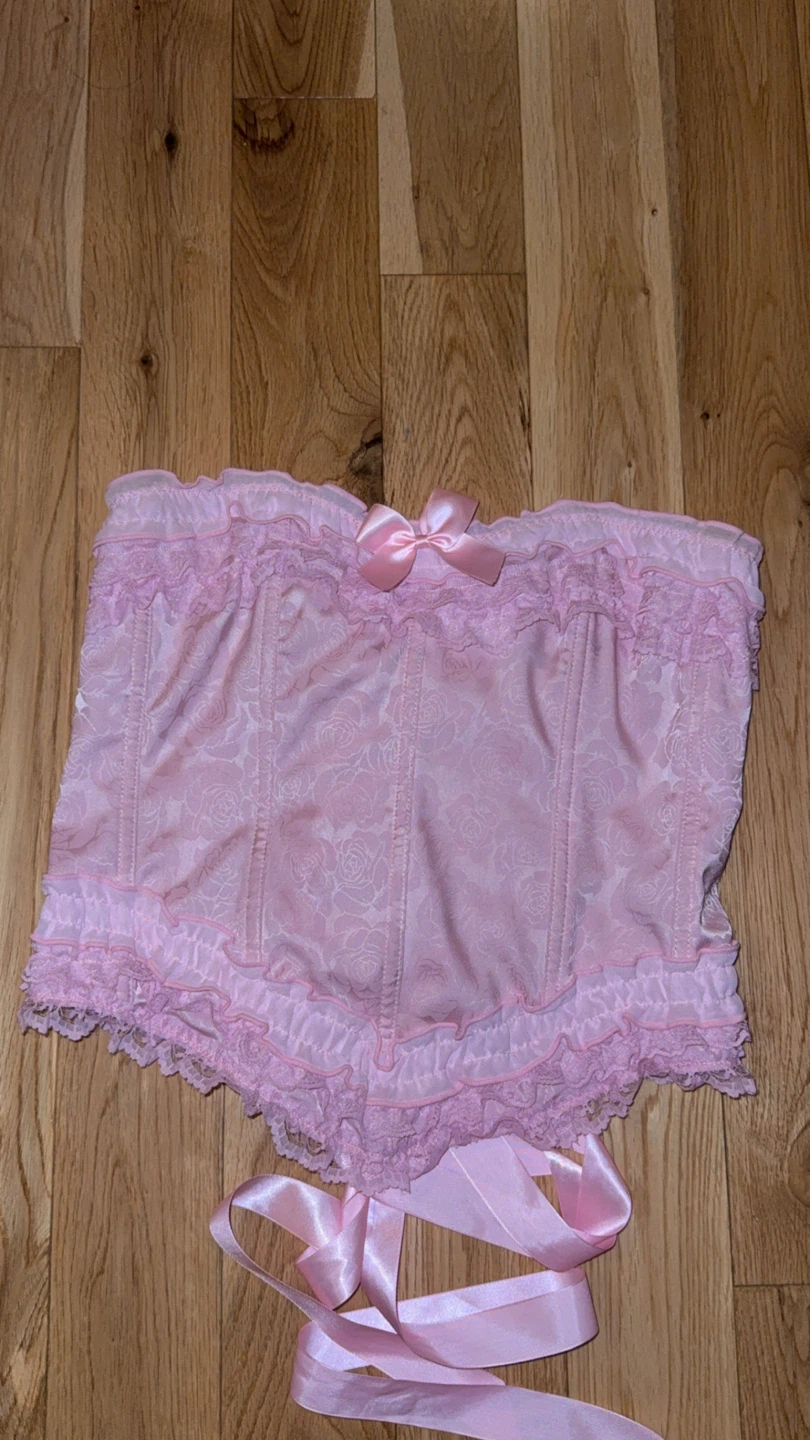 Dollskill Pink Corset Style Waist Cincher with Lace Trim